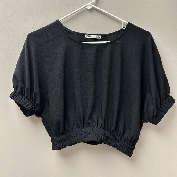 Zara Black Cropped Silk Blouse Top - Picture 1 of 3